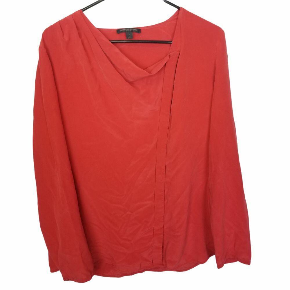 Classiques Entier Womens Silk Top L Classic Holiday Christmas Asymmetric Button